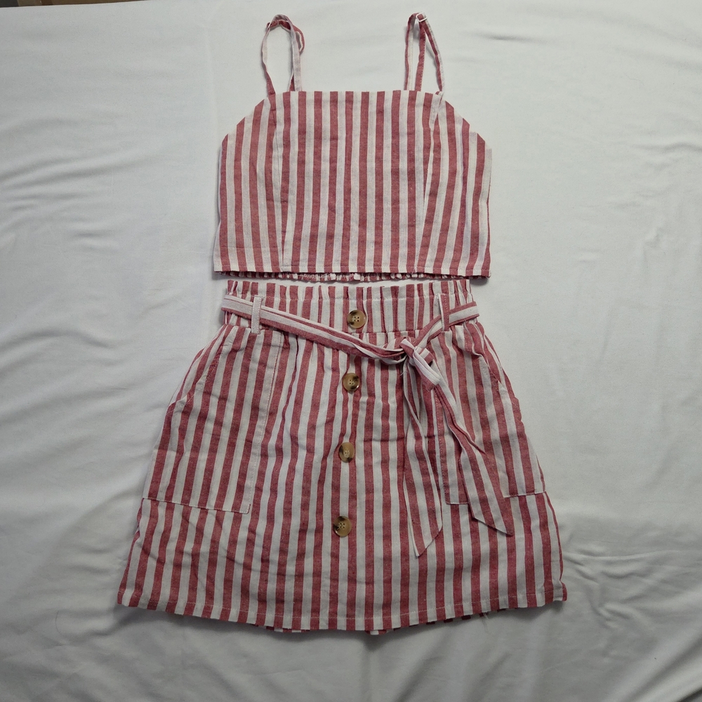 Matching Top SKIRT Red White Striped 2-Piece Set US 6